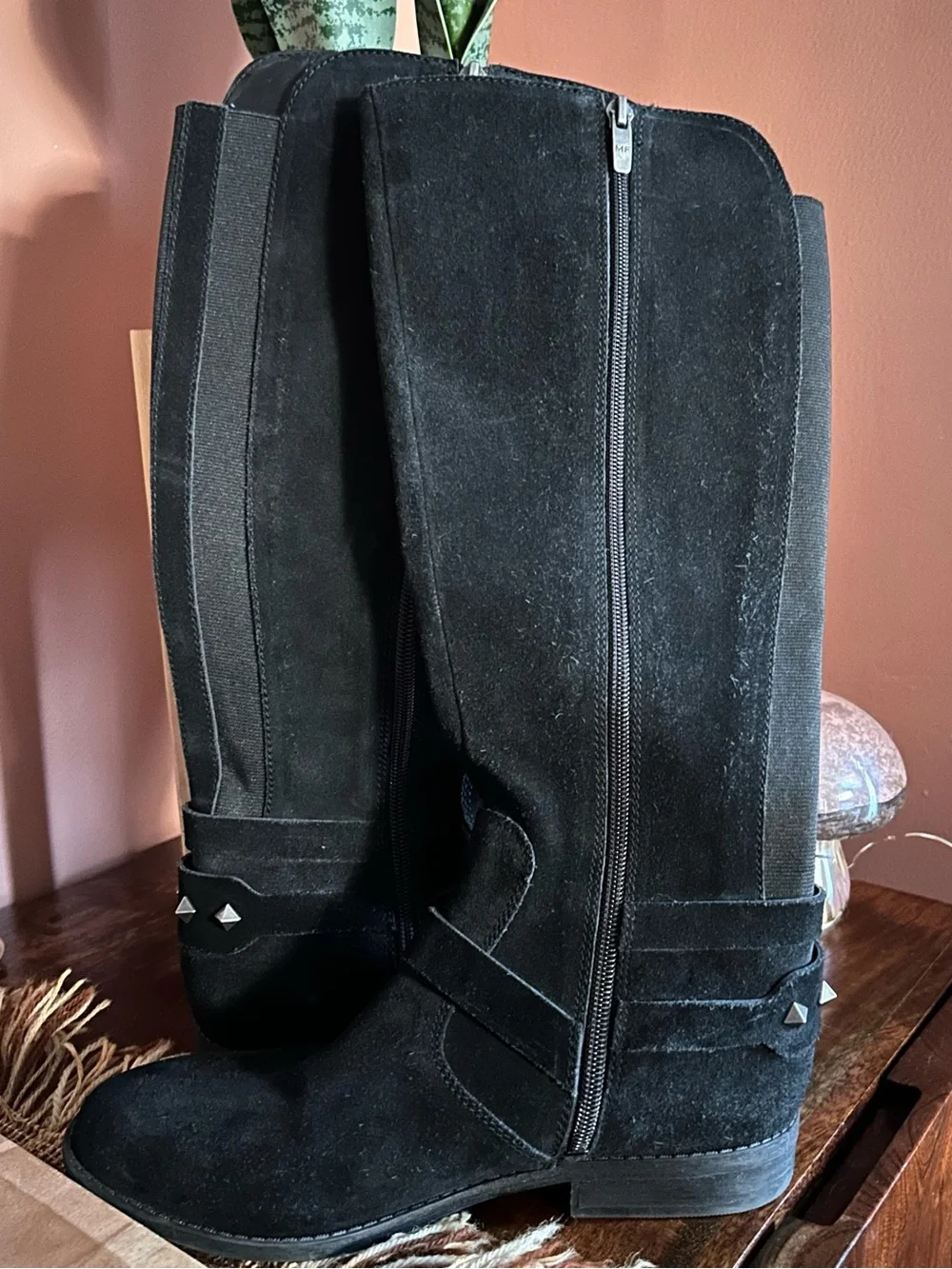 Marc Fisher Arbor Riding Boots Suede Leather Knee High Tall Studded Black Size 7